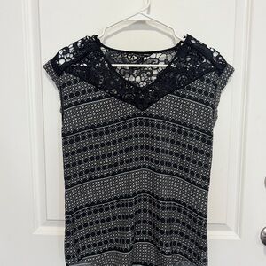 Express Navy Blue Lace Print Blouse